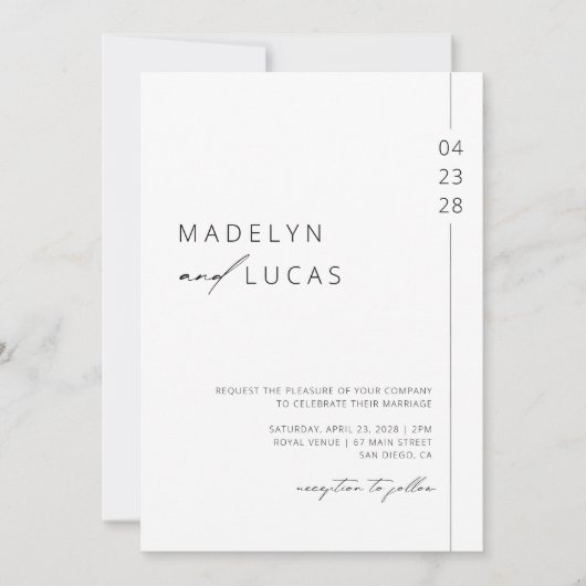 Minimalistisch modern zwart | Witte QR-code bruilo Kaart (Voorkant)