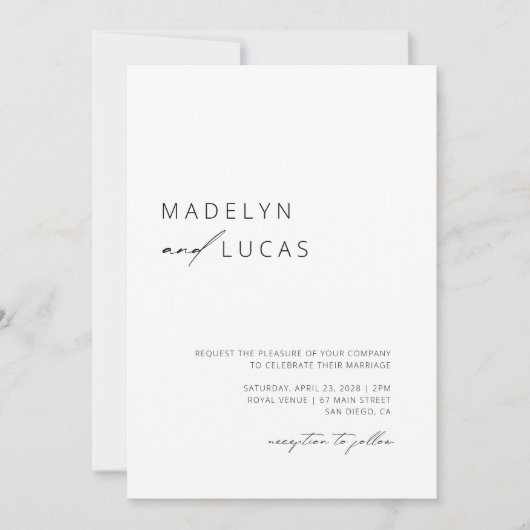 Minimalistisch modern zwart | Witte QR-code bruilo Kaart (Voorkant)