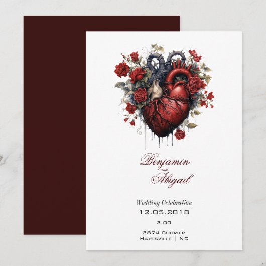 Minimalistisch Moderne Anatomie Gotisch Hart Bloem Kaart (Voorkant / Achterkant)