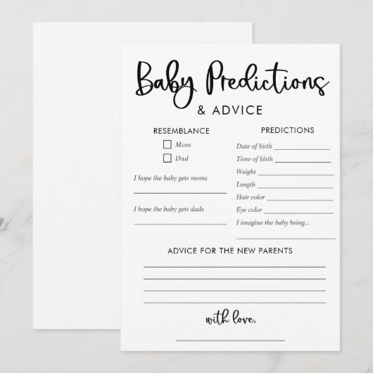 Minimalistisch moderne Baby-voorspellingskaart Kaart (Voorkant / Achterkant)