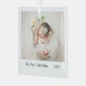 Minimalistisch Moderne Eerste Kerstfoto Baby Glas Ornament (Voorkant links)