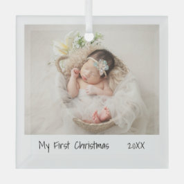 Minimalistisch Moderne Eerste Kerstfoto Baby Glas Ornament