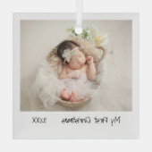 Minimalistisch Moderne Eerste Kerstfoto Baby Glas Ornament (Achterkant)