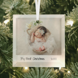 Minimalistisch Moderne Eerste Kerstfoto Baby Glas Ornament