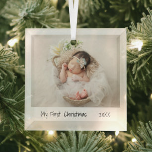 Minimalistisch Moderne Eerste Kerstfoto Baby Glas Ornament