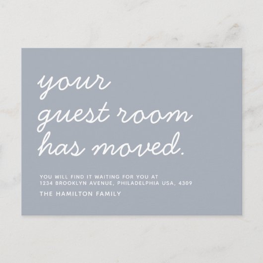 Minimalistisch Moderne Gastkamer is verplaatst Aankondigingskaart (Voorkant)
