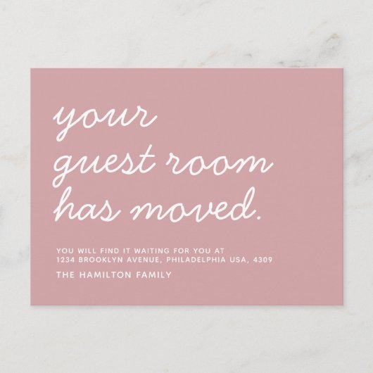 Minimalistisch Moderne Gastkamer is verplaatst Aankondigingskaart (Voorkant)