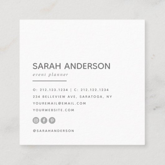 minimalistisch | Moderne typografie Eenvoudig grij Vierkante Visitekaartje (Achterkant)