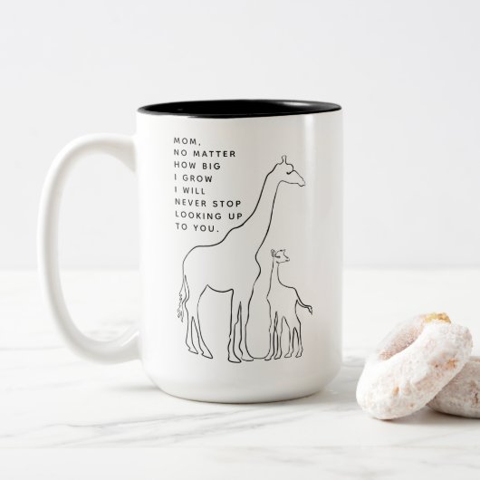 Minimalistisch Moederdag voor Baby Giraffe Tweekleurige Koffiemok (Met donut)