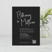Minimalistisch mono-kalligrafisch script QR RSVP Kaart (Staand voorkant)
