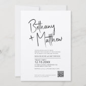 Minimalistisch mono-kalligrafisch script QR RSVP Kaart (Voorkant)