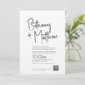 Minimalistisch mono-kalligrafisch script QR RSVP Kaart (Staand voorkant)