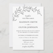 Minimalistisch Monochrome Laurel Branch Leafy Wedd Kaart (Voorkant)