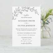 Minimalistisch Monochrome Laurel Branch Leafy Wedd Kaart (Staand voorkant)