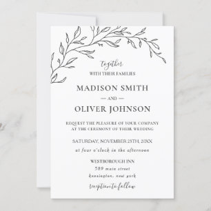 Minimalistisch Monochrome Laurel Branch Leafy Wedd Kaart