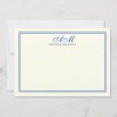 Minimalistisch monogram 2 grens marineblauw Hartel Notitiekaartje (Voorkant)