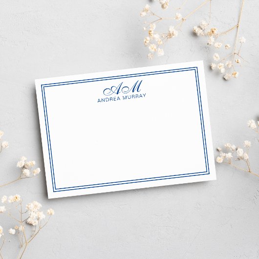Minimalistisch monogram 2-grenszeemacht blauw notitiekaartje