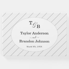 Minimalistisch monogram aangepast grijs gestreept  gastenboek