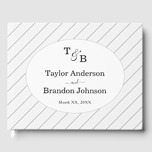 Minimalistisch monogram aangepast grijs gestreept gastenboek (Voorkant)