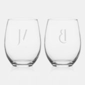 Minimalistisch Monogram Aangepaste Trouwnaam Koppe Wijnglas Zonder Voet (Achterkant)