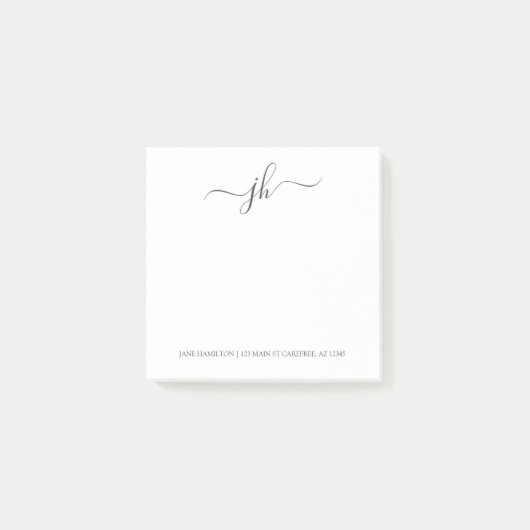 Minimalistisch monogram adres post-it® notes (Voorkant)