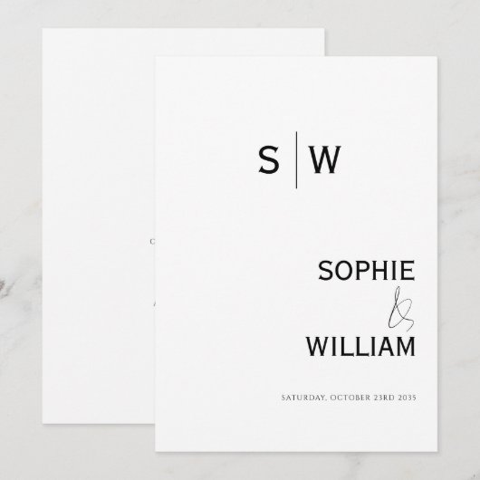 Minimalistisch Monogram Ampersand Wedding Kaart (Voorkant / Achterkant)