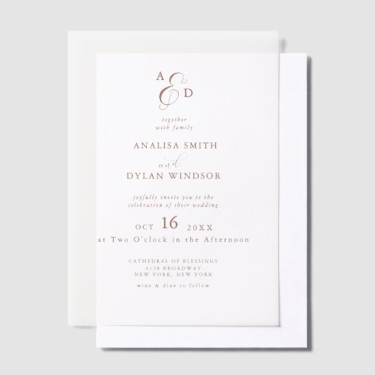 Minimalistisch Monogram Ampersand Wedding Vellum Uitnodigingen (Offset)