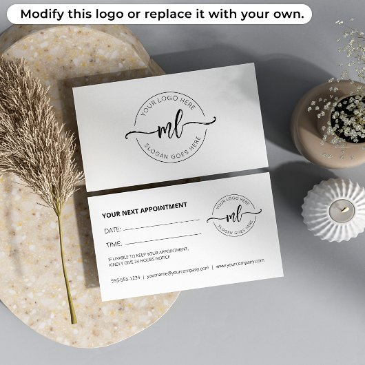Minimalistisch Monogram Beginletters Logo Wit Afsprakenkaartje