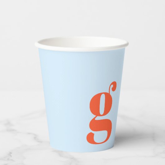 Minimalistisch Monogram Beginnende Retro Blauw Ora Papieren Bekers (Voorkant)
