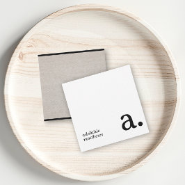 Minimalistisch Monogram Beige Faux Linnen Initiaal Notitiekaartje