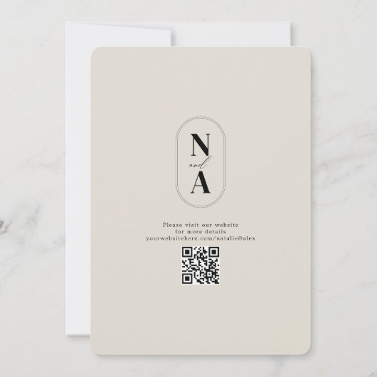 Minimalistisch Monogram Beige Taupe Website QR Cod Save The Date (Achterkant)