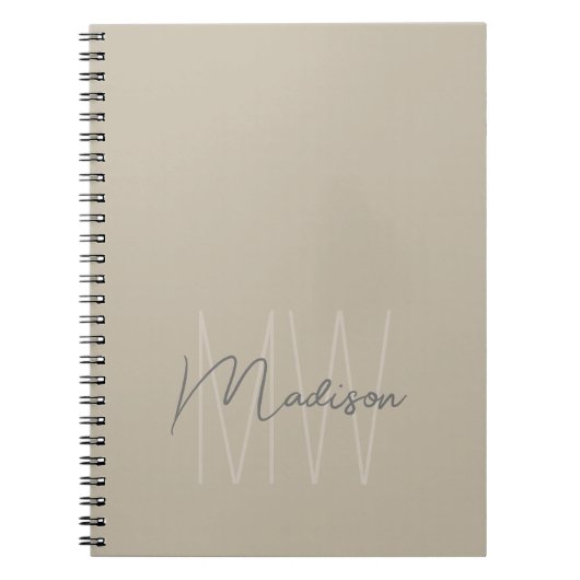 Minimalistisch Monogram Beige Werkplaats Notitieboek (Voorkant)
