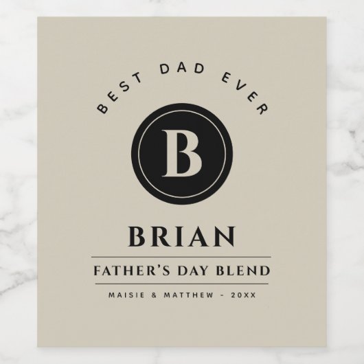 Minimalistisch monogram beste vader ooit wijn etiket (Enkel label)