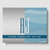 Minimalistisch Monogram Blau Huwelijk Gastenboek (Voorkant)