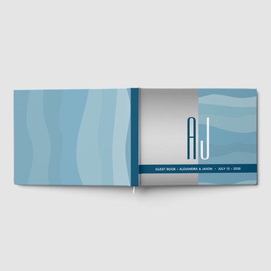 Minimalistisch Monogram Blau Huwelijk Gastenboek (Volledig)