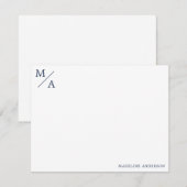 Minimalistisch monogram blauw notitiekaartje (Voorkant / Achterkant)