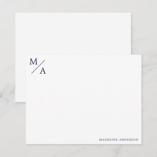 Minimalistisch monogram blauw notitiekaartje (Voorkant / Achterkant)