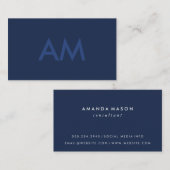 Minimalistisch monogram blauw visitekaartje (Voorkant / Achterkant)