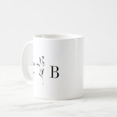 Minimalistisch Monogram Bloemen Zwart Wit Bruiloft Koffiemok (Voorkant links)