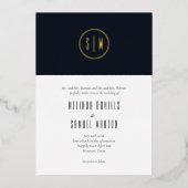 Minimalistisch Monogram Blue White Weddenschap Gol Folie Uitnodiging (Voorkant)