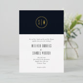 Minimalistisch Monogram Blue White Weddenschap Gol Folie Uitnodiging (Staand Voorkant)