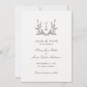 Minimalistisch Monogram Botanisch Wapen Huwelijk Save The Date (Voorkant)