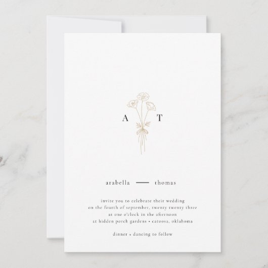 Minimalistisch Monogram Botanische Bruiloft Kaart (Voorkant)