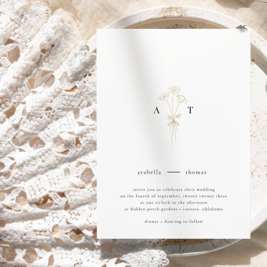 Minimalistisch Monogram Botanische Bruiloft Kaart
