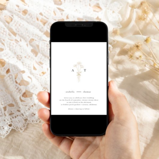 Minimalistisch Monogram Botanische Bruiloft Kaart