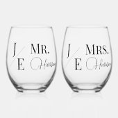 Minimalistisch Monogram bruid en bruidegom Wijnglas Zonder Voet (Voorkant)