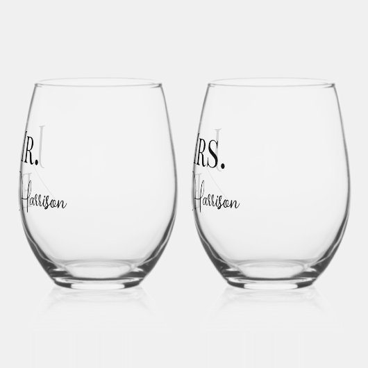 Minimalistisch Monogram bruid en bruidegom Wijnglas Zonder Voet (Links)