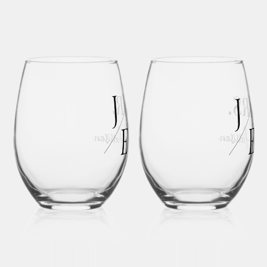 Minimalistisch Monogram bruid en bruidegom Wijnglas Zonder Voet (Rechts)