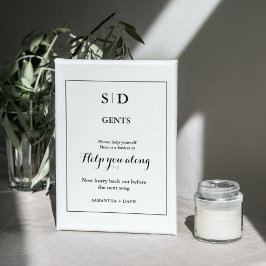 Minimalistisch Monogram Bruiloft Badkamer Mand Tek Reclamebord Met Voetstuk