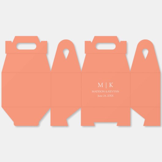 Minimalistisch Monogram Bruiloft Koraal Perzik Gab Bedankdoosjes (Ongevouwen)